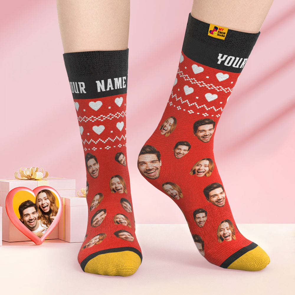 Chaussettes Imprimées Numériques 3d Personnalisées Cadeaux De La Saint-valentin Chaussettes Heart Fair Face - VisageChaussettes