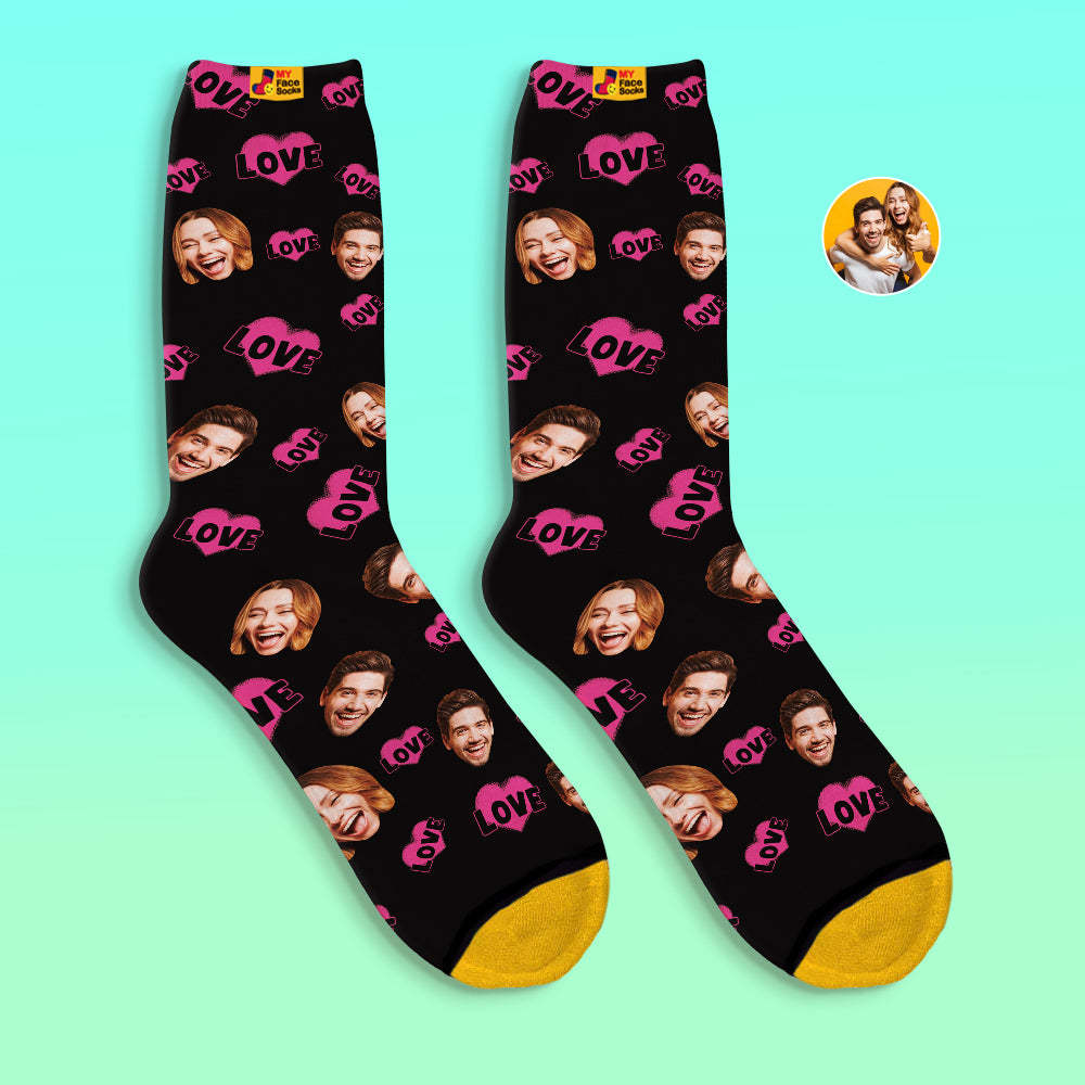 Chaussettes Imprimées Numériques 3d Personnalisées Cadeau De La Saint-valentin L'amour Est L'amour Chaussettes Pour Le Visage - VisageChaussettes