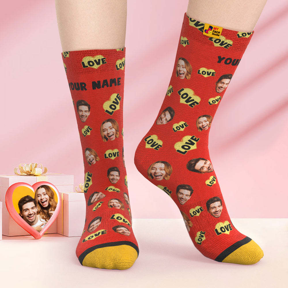 Chaussettes Imprimées Numériques 3d Personnalisées Cadeau De La Saint-valentin L'amour Est L'amour Chaussettes Pour Le Visage - VisageChaussettes