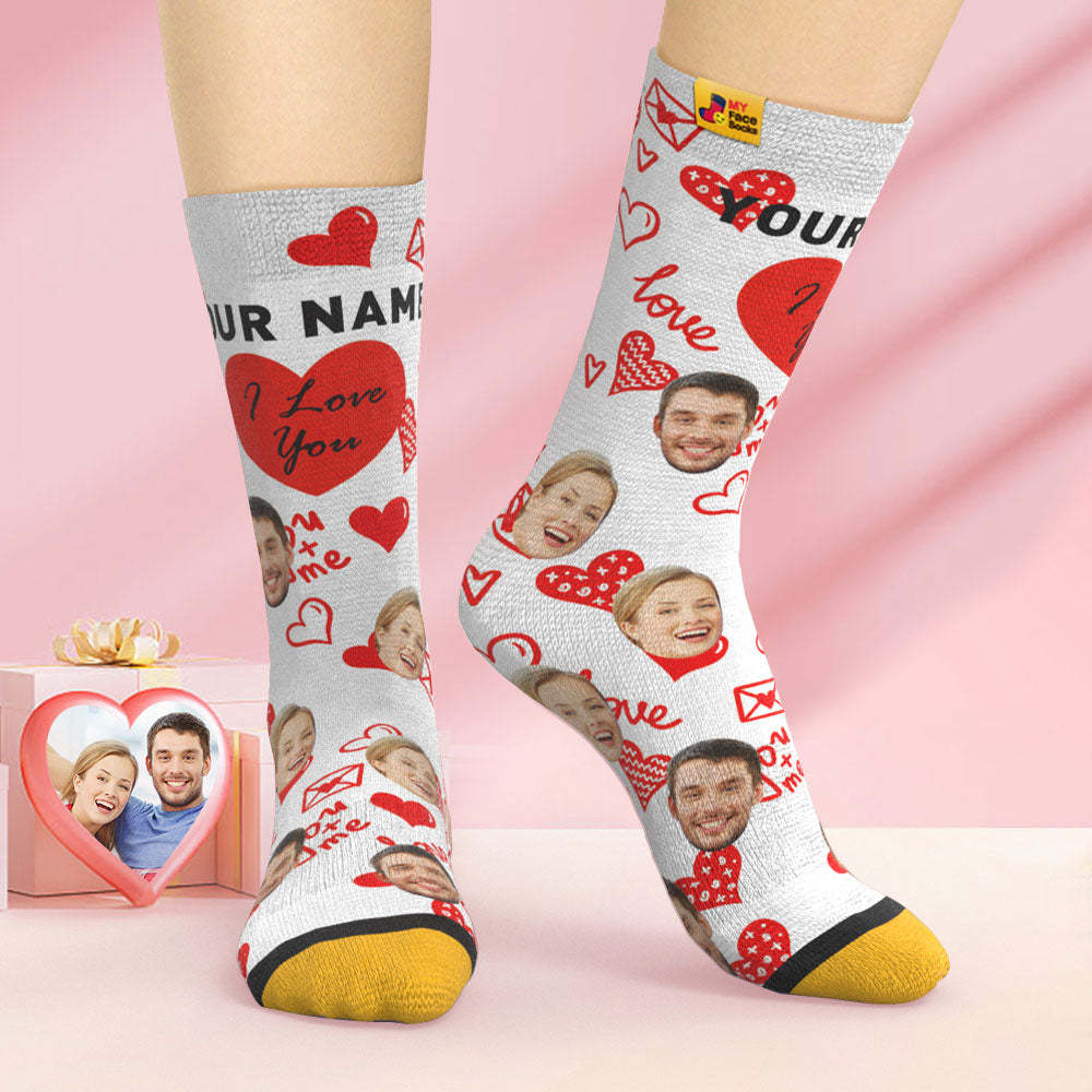 Chaussettes Imprimées Numériques 3d Personnalisées Cadeaux De La Saint-valentin Je T'aime Chaussettes Visage - VisageChaussettes