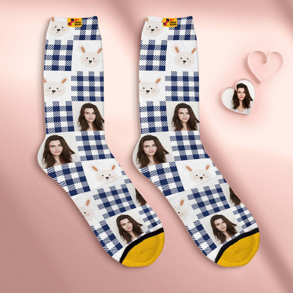 Chaussettes De Visage Personnalisées Cadeaux De Fête Des Mères Personnalisés Chaussettes Imprimées Numériques En 3d Pour Amoureux-lapin Mignon - VisageChaussettes