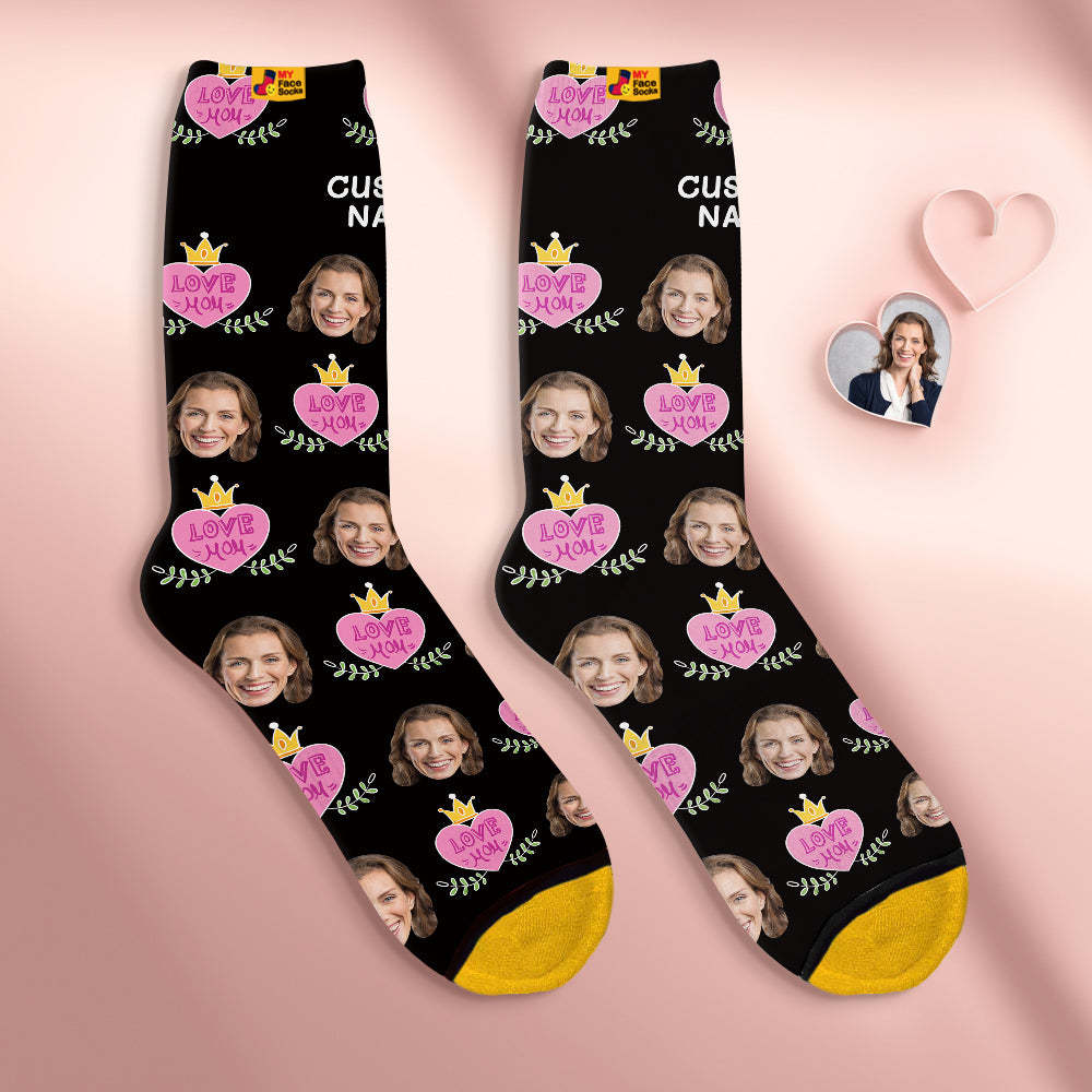 Chaussettes Personnalisées Pour Le Visage Cadeaux Personnalisés Pour La Fête Des Mères Chaussettes Imprimées En 3d Digital Love Mom - VisageChaussettes