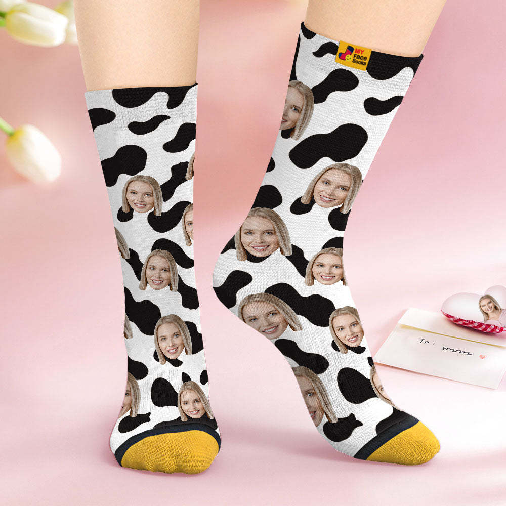 Chaussettes Personnalisées Pour Le Visage Cadeaux Surprise Personnalisés Chaussettes Imprimées En 3d Pour Les Taches D'amant-vache - VisageChaussettes