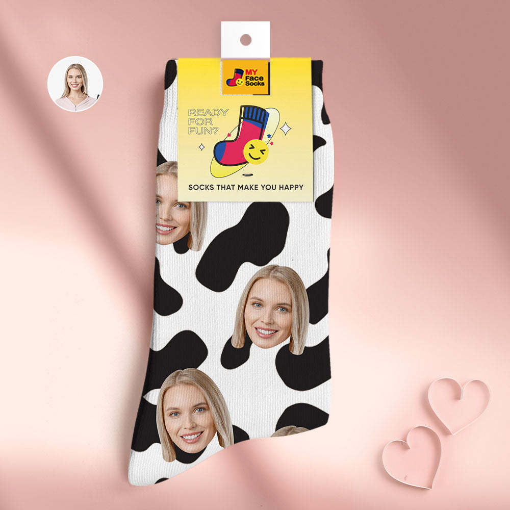 Chaussettes Personnalisées Pour Le Visage Cadeaux Surprise Personnalisés Chaussettes Imprimées En 3d Pour Les Taches D'amant-vache - VisageChaussettes