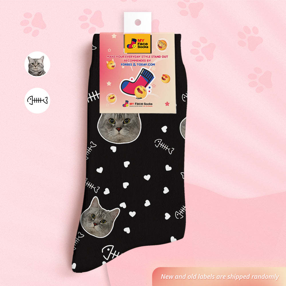 Chaussettes De Visage Personnalisées Chaussettes Imprimées Numériques 3d Personnalisées - Visage De Chat Mignon - VisageChaussettes
