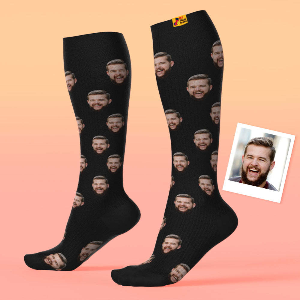 Mise À Niveau Des Chaussettes De Compression Respirantes Personnalisées À Hauteur De Genou Aperçu En Ligne Ajouter Une Image Et Un Nom Colorés - VisageChaussettes