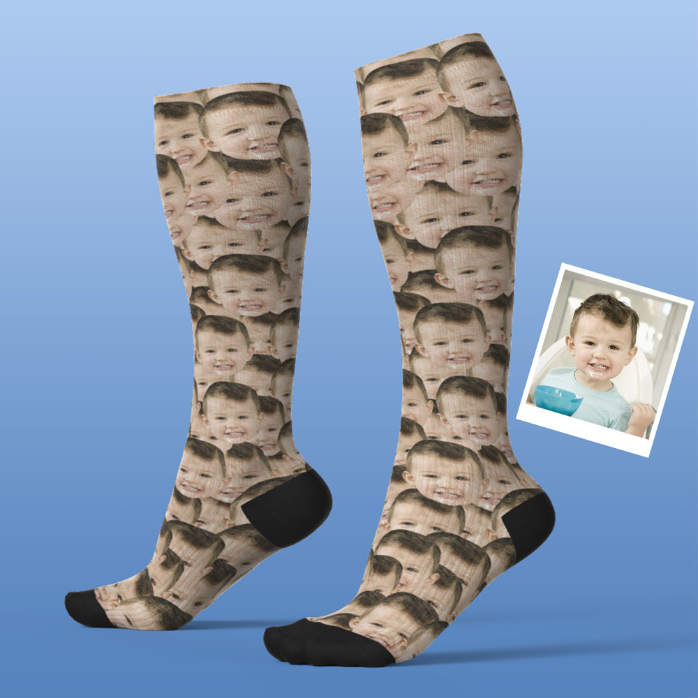 Mise À Niveau Pour La Fête Des Pères, Chaussettes De Compression Respirantes Et Personnalisées, Hauteur Des Genoux, Aperçu En Ligne, Ajouter Une Photo Et Un Nom, Mash Face - MyFaceSocksFR