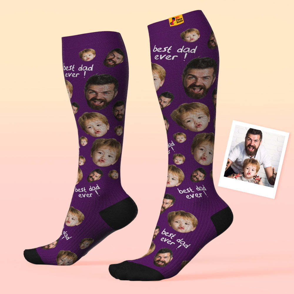 Mise À Niveau Pour La Fête Des Pères, Chaussettes De Compression Respirantes Et Personnalisées, Hauteur Des Genoux, Aperçu En Ligne, Ajouter Une Photo Et Un Nom, Love Dad - MyFaceSocksFR