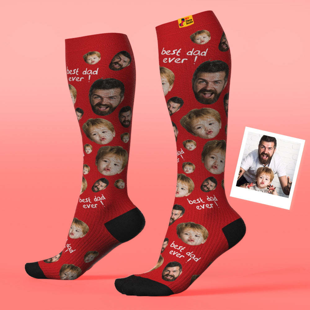 Mise À Niveau Pour La Fête Des Pères, Chaussettes De Compression Respirantes Et Personnalisées, Hauteur Des Genoux, Aperçu En Ligne, Ajouter Une Photo Et Un Nom, Love Dad - MyFaceSocksFR