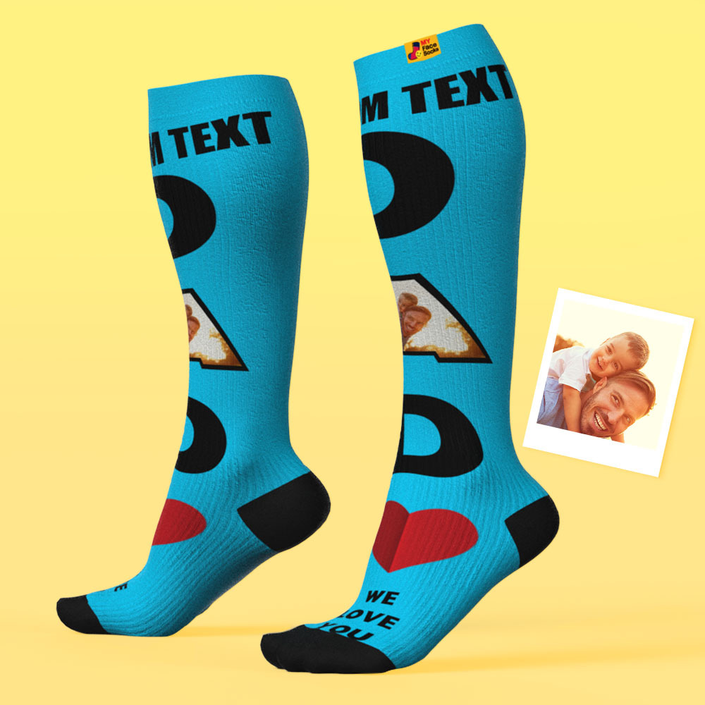 Mise À Niveau Des Chaussettes De Compression Respirantes Personnalisées À Hauteur De Genou Aperçu En Ligne Ajouter Une Photo Et Un Nom Dad - VisageChaussettes