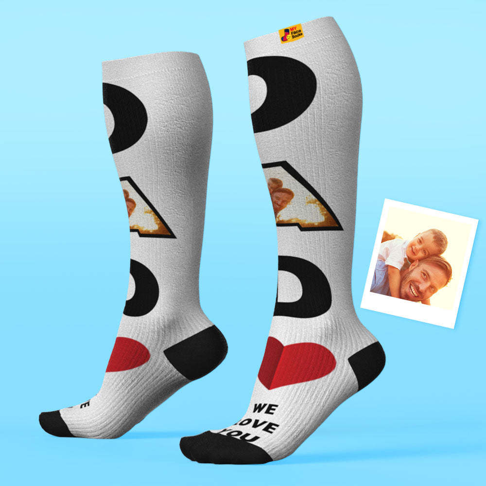 Mise À Niveau Des Chaussettes De Compression Respirantes Personnalisées À Hauteur De Genou Aperçu En Ligne Ajouter Une Photo Et Un Nom Dad - VisageChaussettes