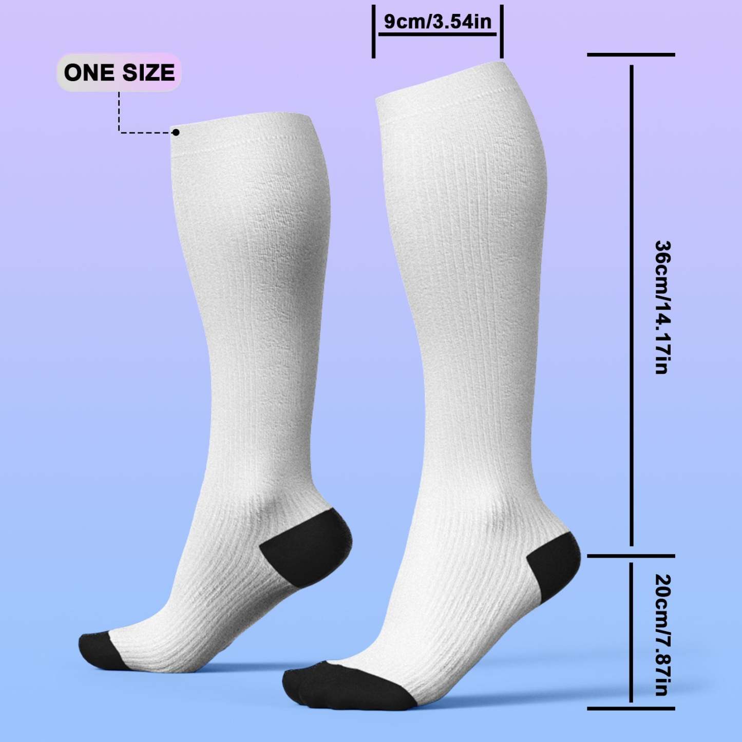 Mise À Niveau Des Chaussettes De Compression Respirantes Personnalisées À Hauteur De Genou Aperçu En Ligne Ajouter Une Image Et Un Nom Colorés - VisageChaussettes