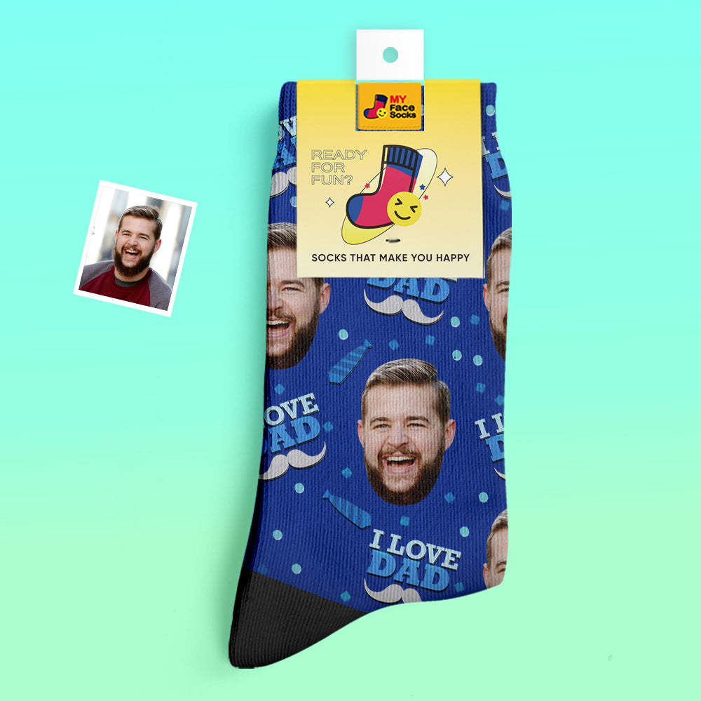 Chaussettes Épaisses Personnalisées Photo Chaussettes Imprimées Numériques 3d Automne Hiver Chaussettes Chaudes J'aime Papa - VisageChaussettes