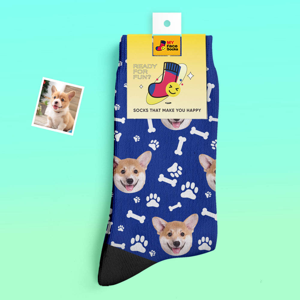 Chaussettes Épaisses Personnalisées Photo Chaussettes Imprimées Numériques 3d Automne Hiver Chaussettes Chaudes Chien - VisageChaussettes