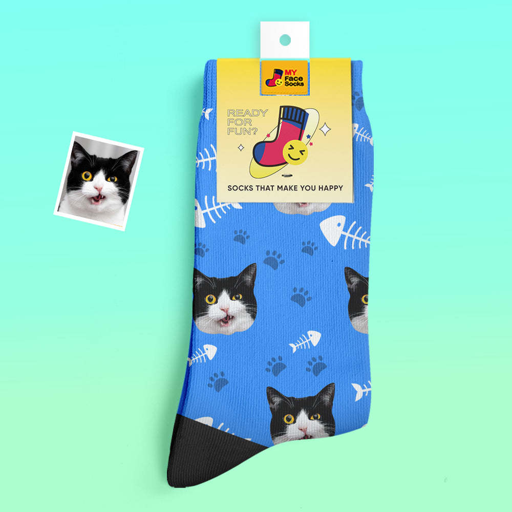 Chaussettes Épaisses Personnalisées Photo Chaussettes Imprimées Numériques 3d Automne Hiver Chaussettes Chaudes Chat - VisageChaussettes