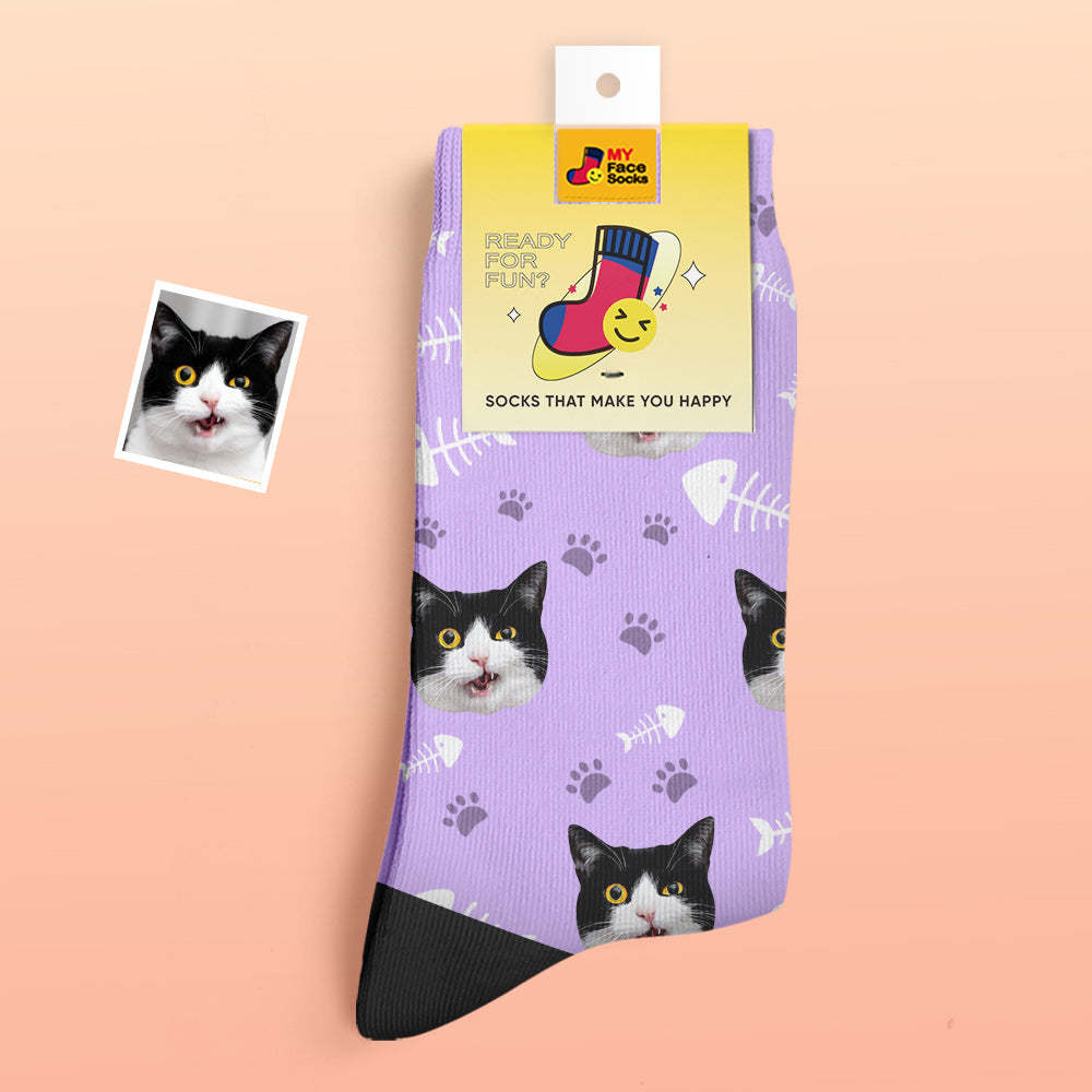 Chaussettes Épaisses Personnalisées Photo Chaussettes Imprimées Numériques 3d Automne Hiver Chaussettes Chaudes Chat - VisageChaussettes