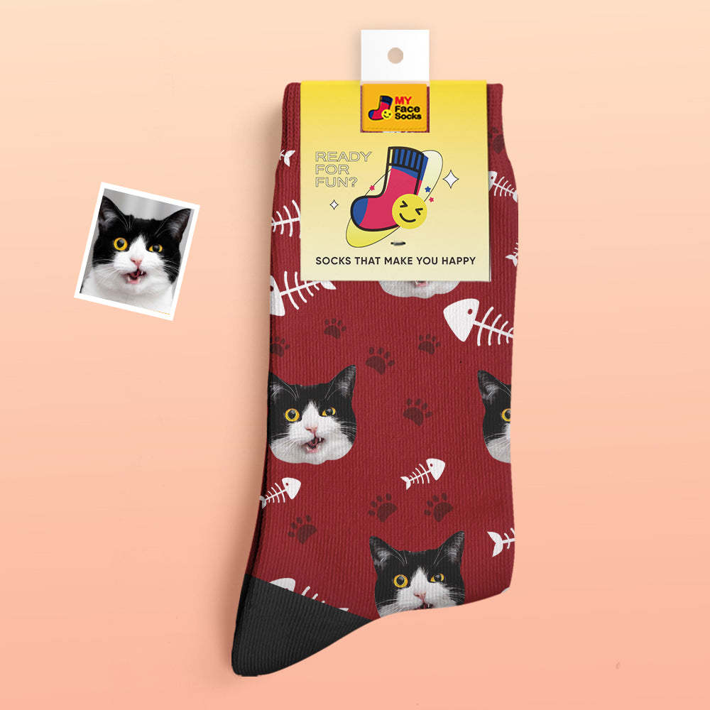 Chaussettes Épaisses Personnalisées Photo Chaussettes Imprimées Numériques 3d Automne Hiver Chaussettes Chaudes Chat - VisageChaussettes