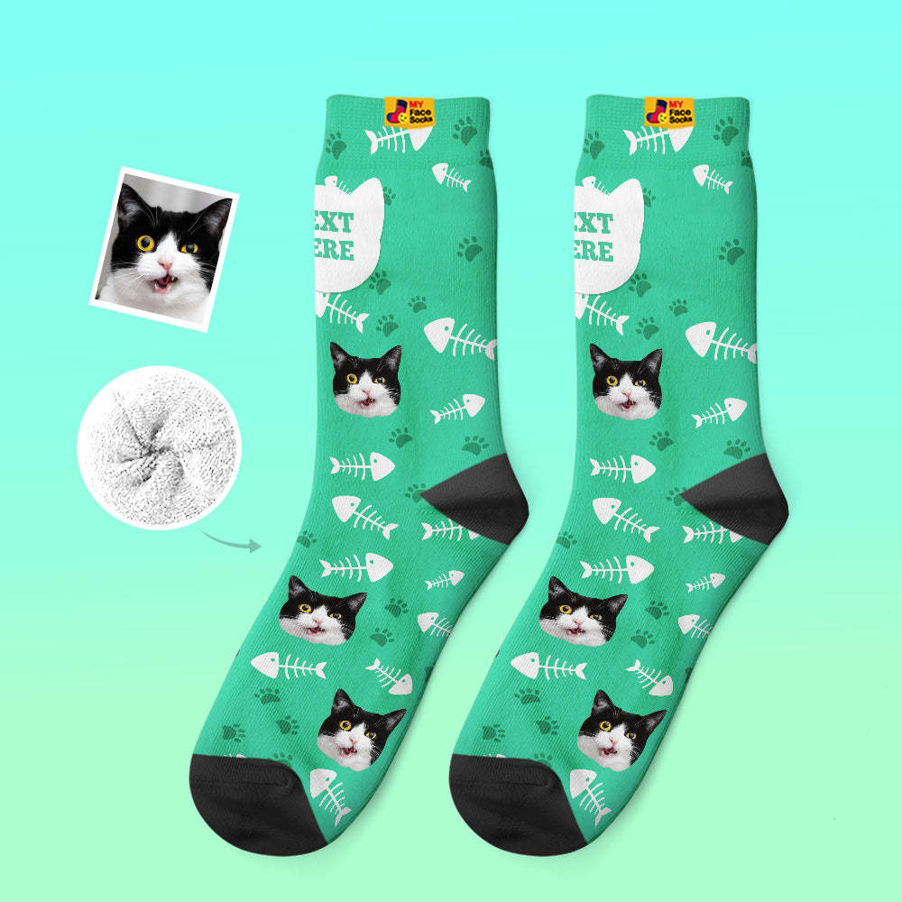 Chaussettes Épaisses Personnalisées Photo Chaussettes Imprimées Numériques 3d Automne Hiver Chaussettes Chaudes Chat - VisageChaussettes