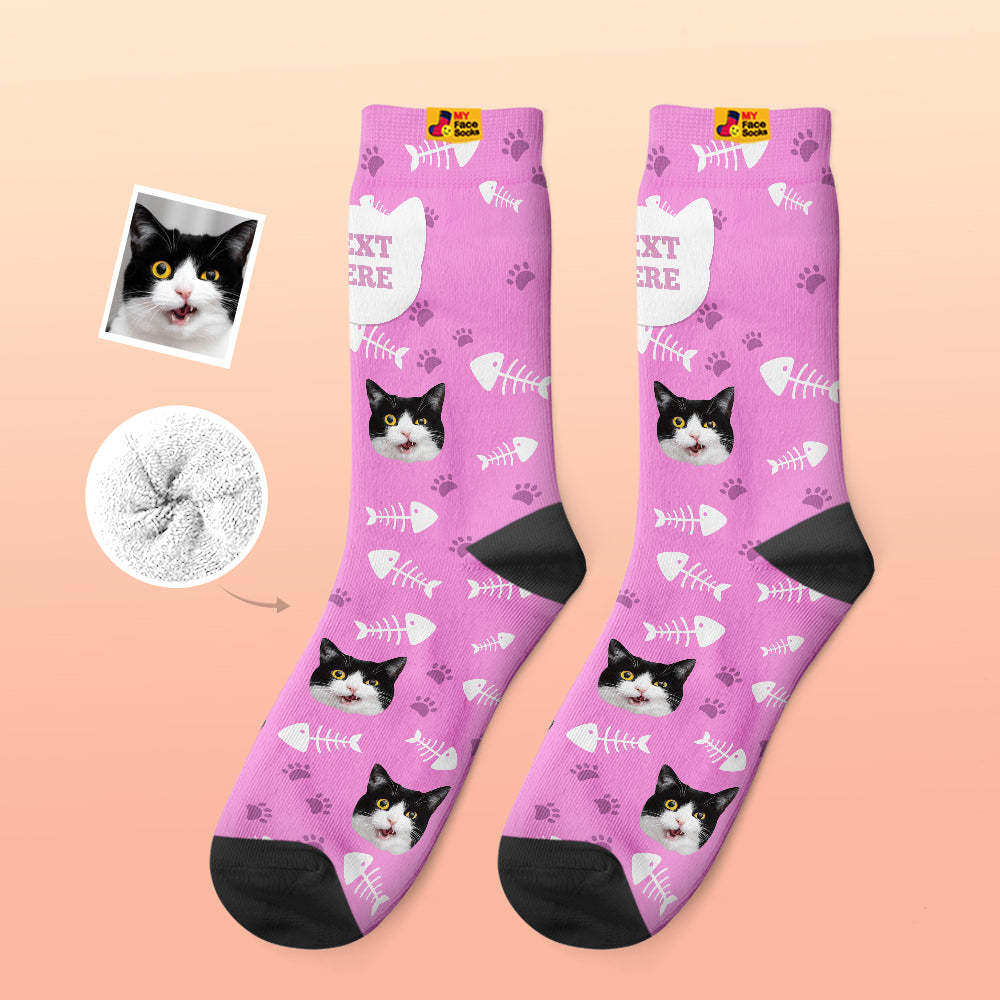 Chaussettes Épaisses Personnalisées Photo Chaussettes Imprimées Numériques 3d Automne Hiver Chaussettes Chaudes Chat - VisageChaussettes