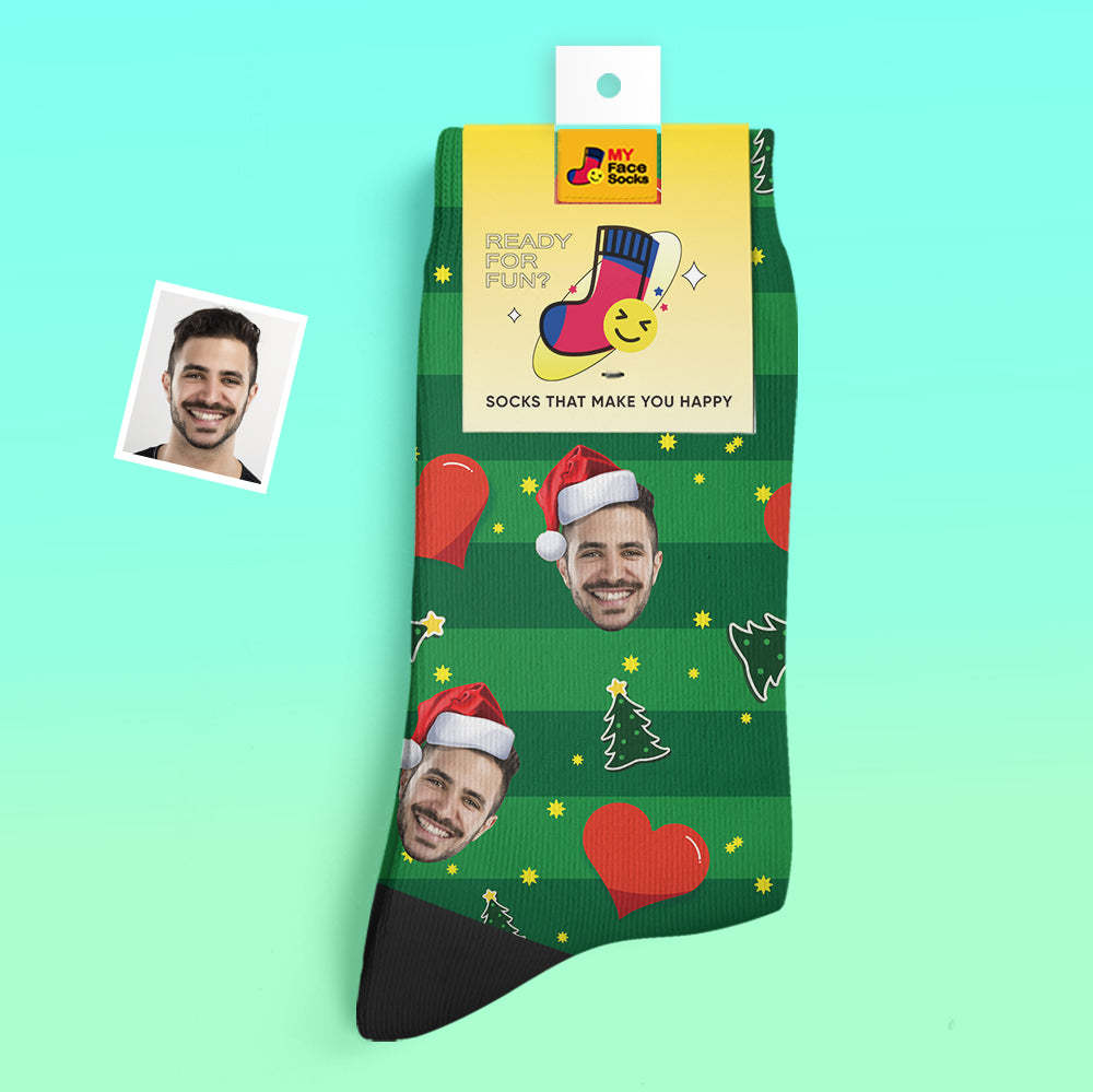Chaussettes Épaisses Personnalisées Photo Chaussettes Imprimées Numériques 3d Automne Hiver Chaussettes Chaudes Coeur Cadeau De Noël - VisageChaussettes