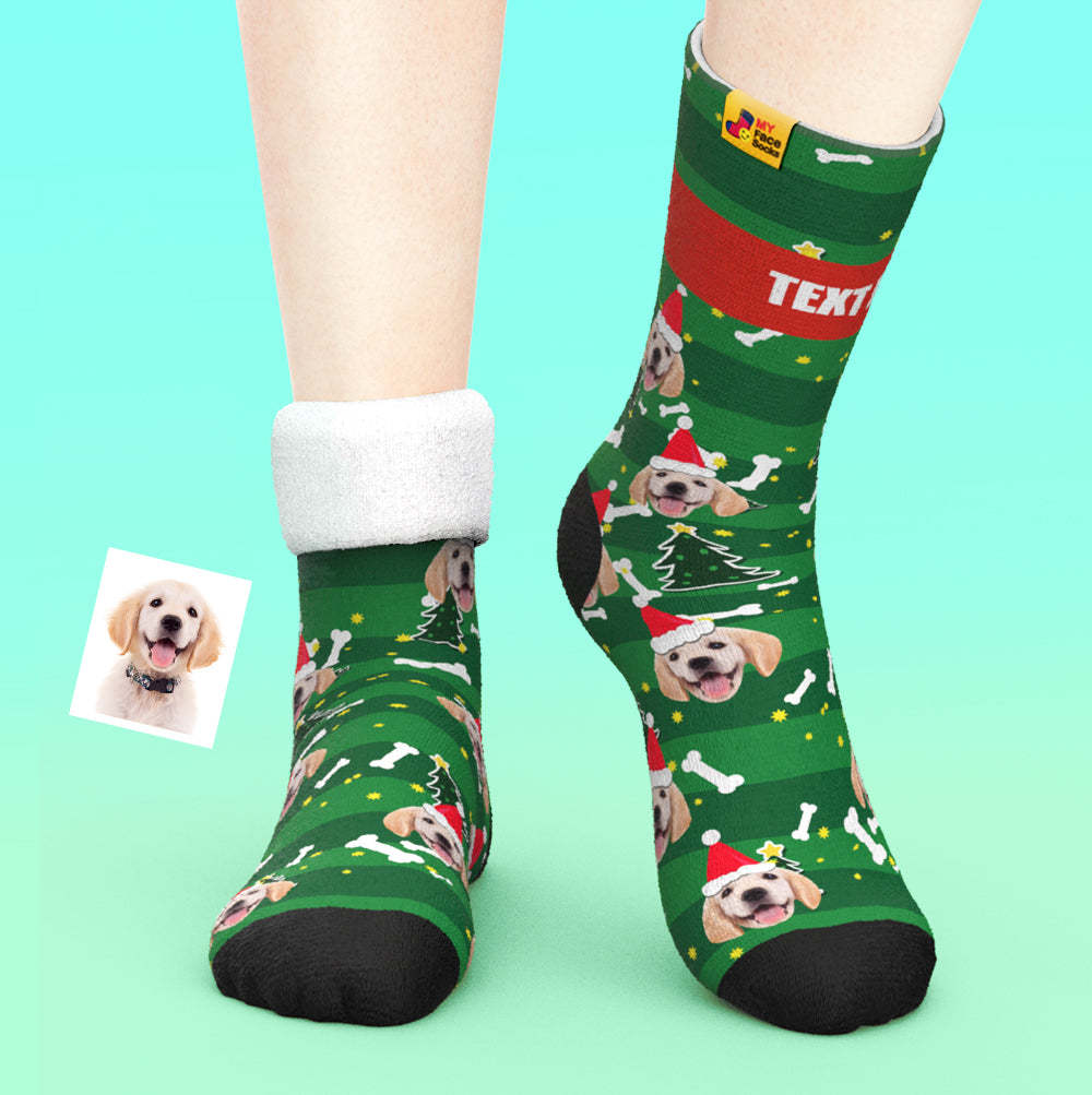 Chaussettes Épaisses Personnalisées Photo Chaussettes Imprimées Numériques 3d Automne Hiver Chaussettes Chaudes Santa Dog - VisageChaussettes