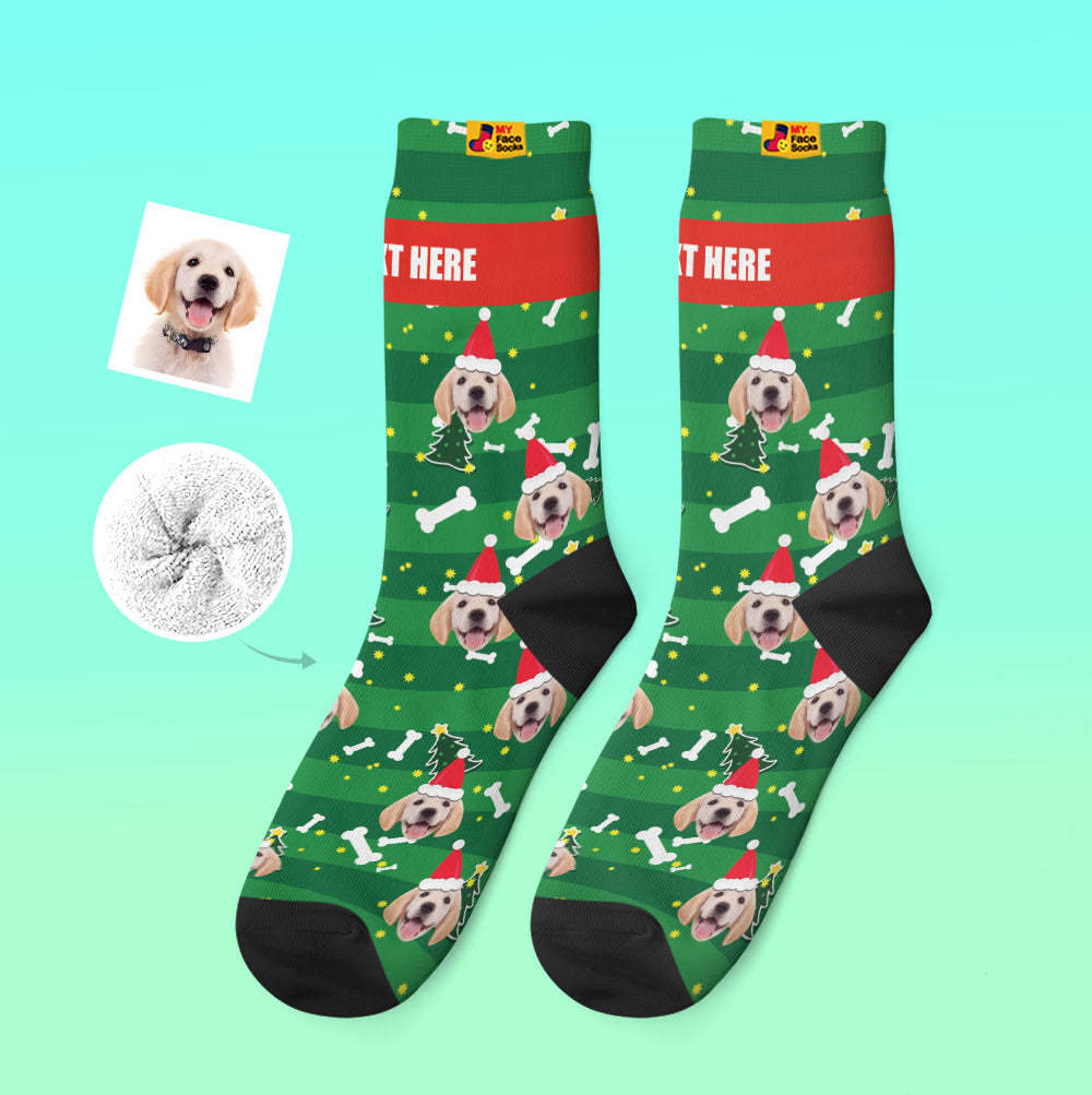 Chaussettes Épaisses Personnalisées Photo Chaussettes Imprimées Numériques 3d Automne Hiver Chaussettes Chaudes Santa Dog - VisageChaussettes
