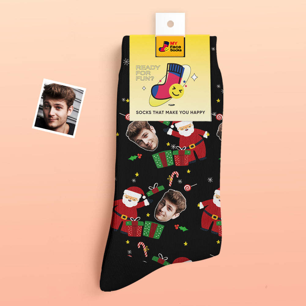 Chaussettes Épaisses Personnalisées Photo Chaussettes Imprimées Numériques 3d Automne Hiver Chaussettes Chaudes Cadeau Surprise De Noël - VisageChaussettes