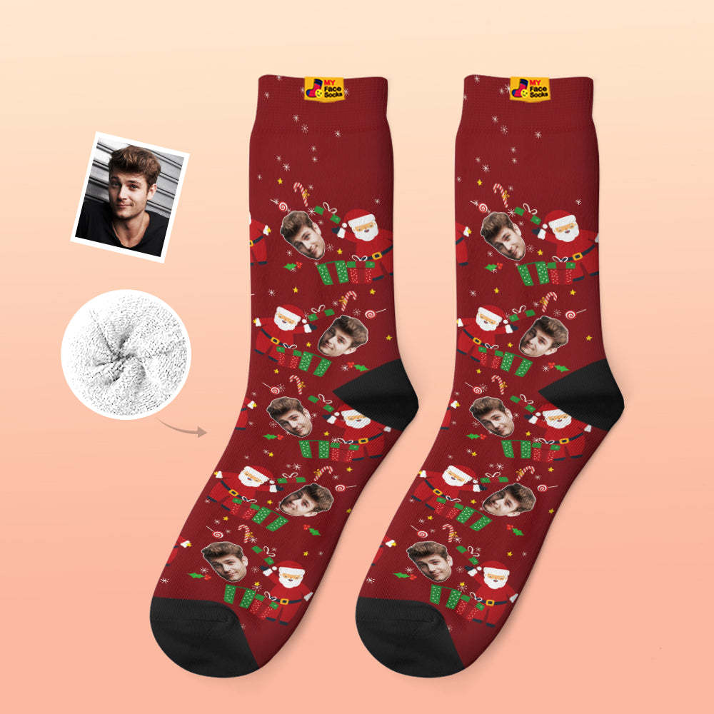 Chaussettes Épaisses Personnalisées Photo Chaussettes Imprimées Numériques 3d Automne Hiver Chaussettes Chaudes Cadeau Surprise De Noël - VisageChaussettes