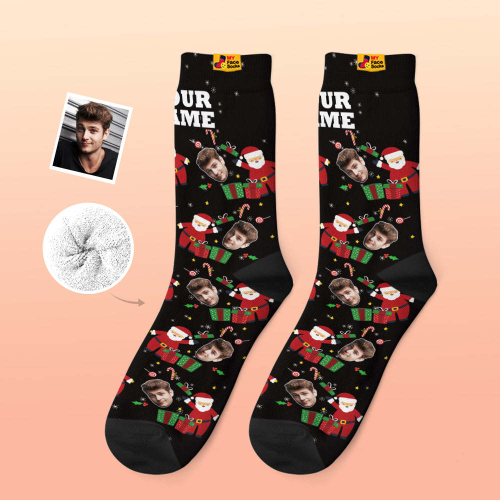 Chaussettes Épaisses Personnalisées Photo Chaussettes Imprimées Numériques 3d Automne Hiver Chaussettes Chaudes Cadeau Surprise De Noël - VisageChaussettes