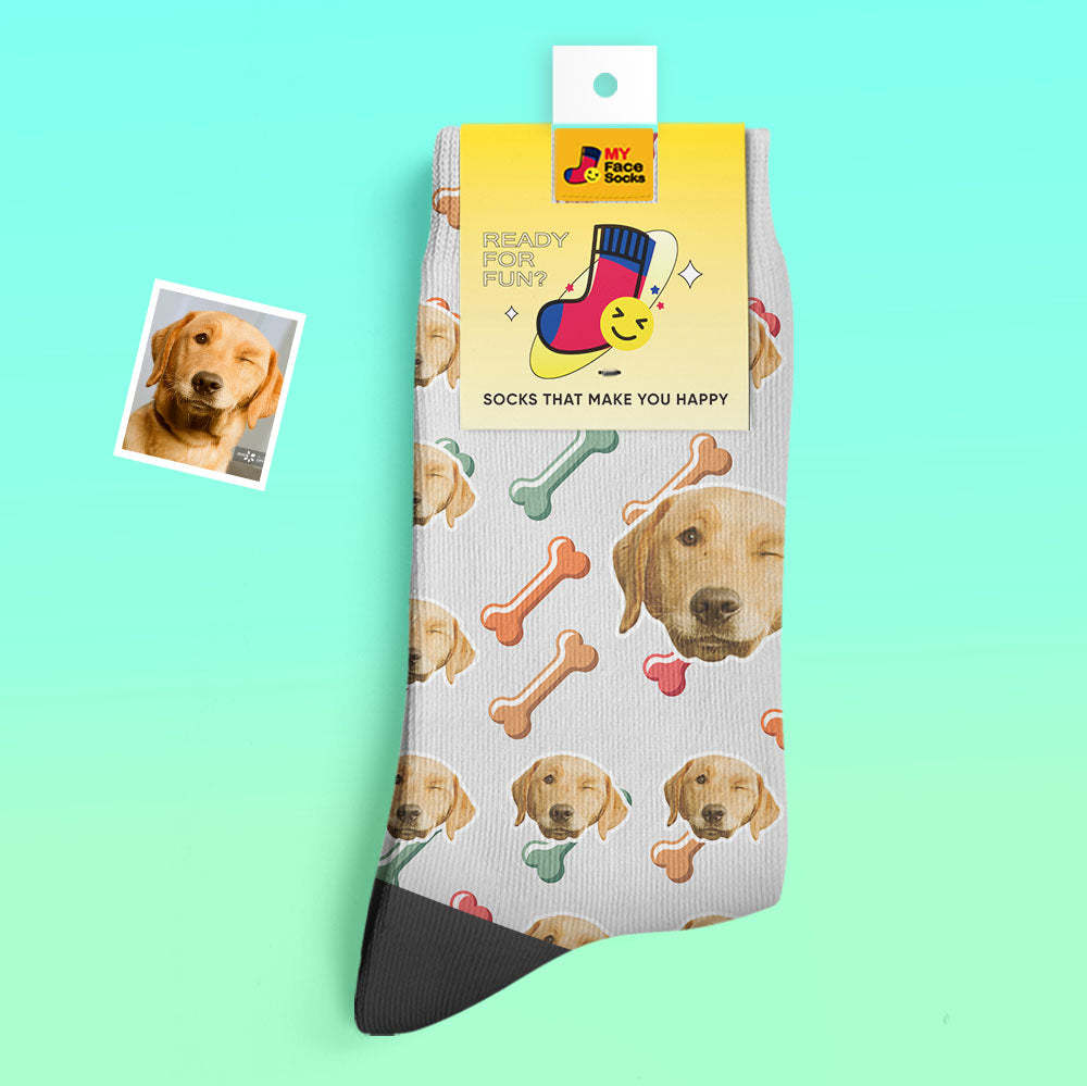 Chaussettes Épaisses Personnalisées Photo Chaussettes Imprimées Numériques 3d Automne Hiver Chaussettes Chaudes Visage De Chien Sur Les Chaussettes - VisageChaussettes