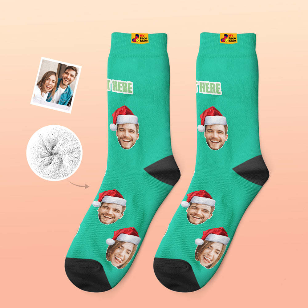 Chaussettes Épaisses Personnalisées Photo Chaussettes Imprimées Numériques 3d Automne Hiver Chaussettes Chaudes Porter Un Chapeau De Père Noël - VisageChaussettes