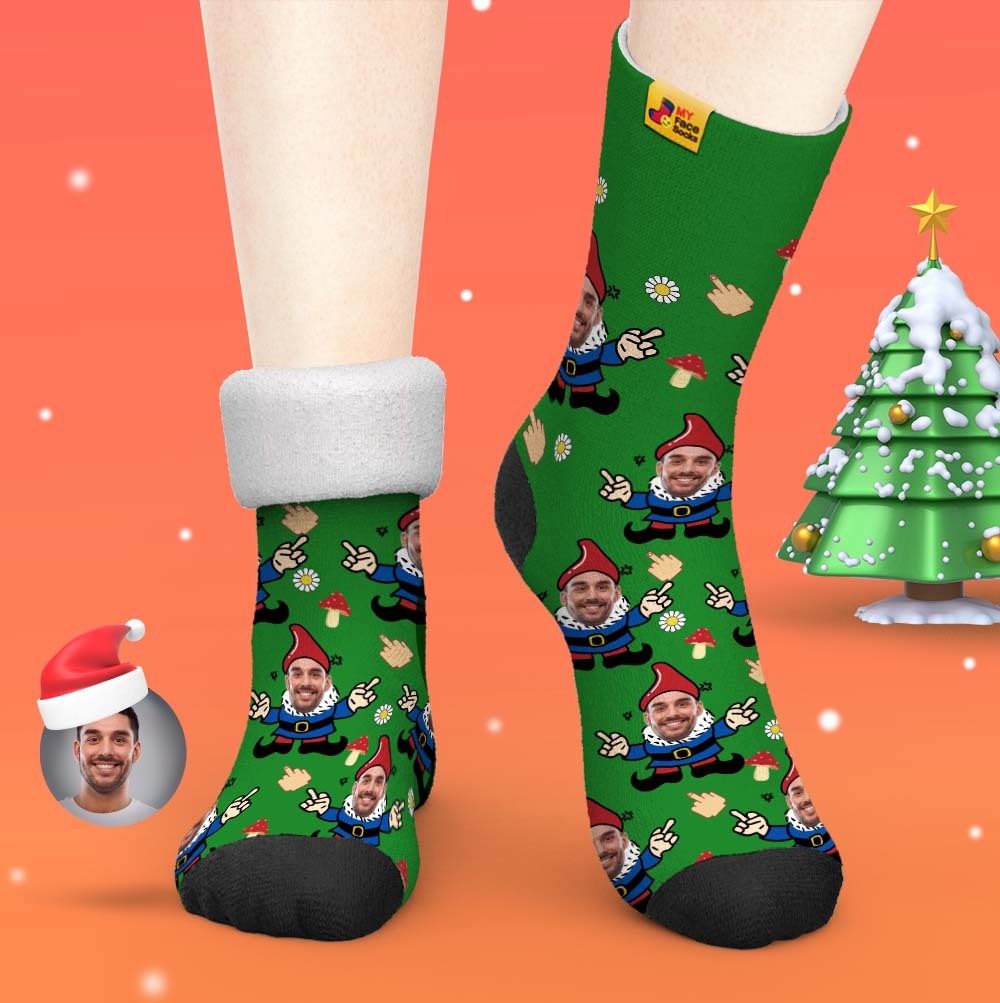 Cadeaux De Noël, Chaussettes Épaisses Personnalisées Photo 3d Chaussettes Imprimées Numériques Automne Hiver Chaussettes Chaudes Gnome - VisageChaussettes