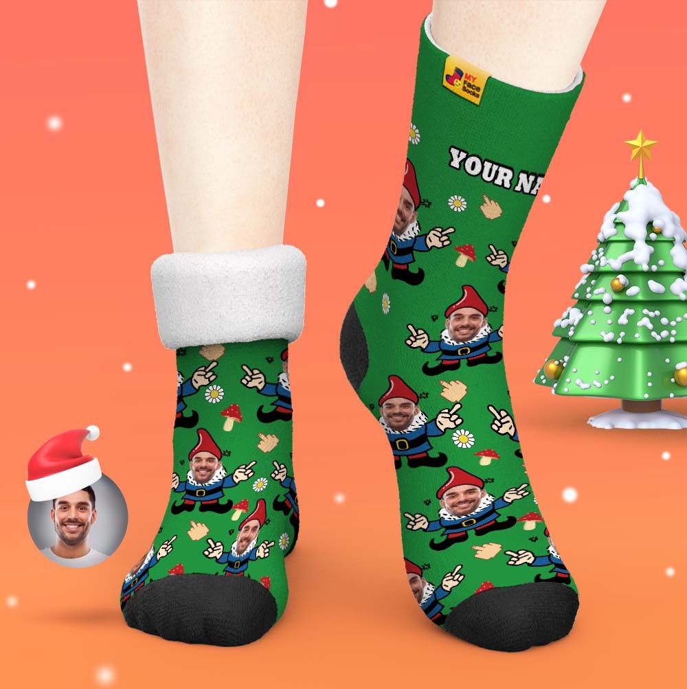 Cadeaux De Noël, Chaussettes Épaisses Personnalisées Photo 3d Chaussettes Imprimées Numériques Automne Hiver Chaussettes Chaudes Gnome - VisageChaussettes