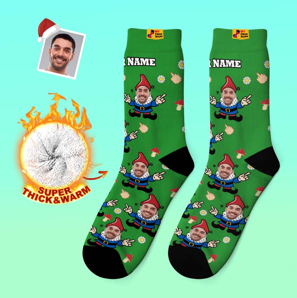 Cadeaux De Noël, Chaussettes Épaisses Personnalisées Photo 3d Chaussettes Imprimées Numériques Automne Hiver Chaussettes Chaudes Gnome - VisageChaussettes
