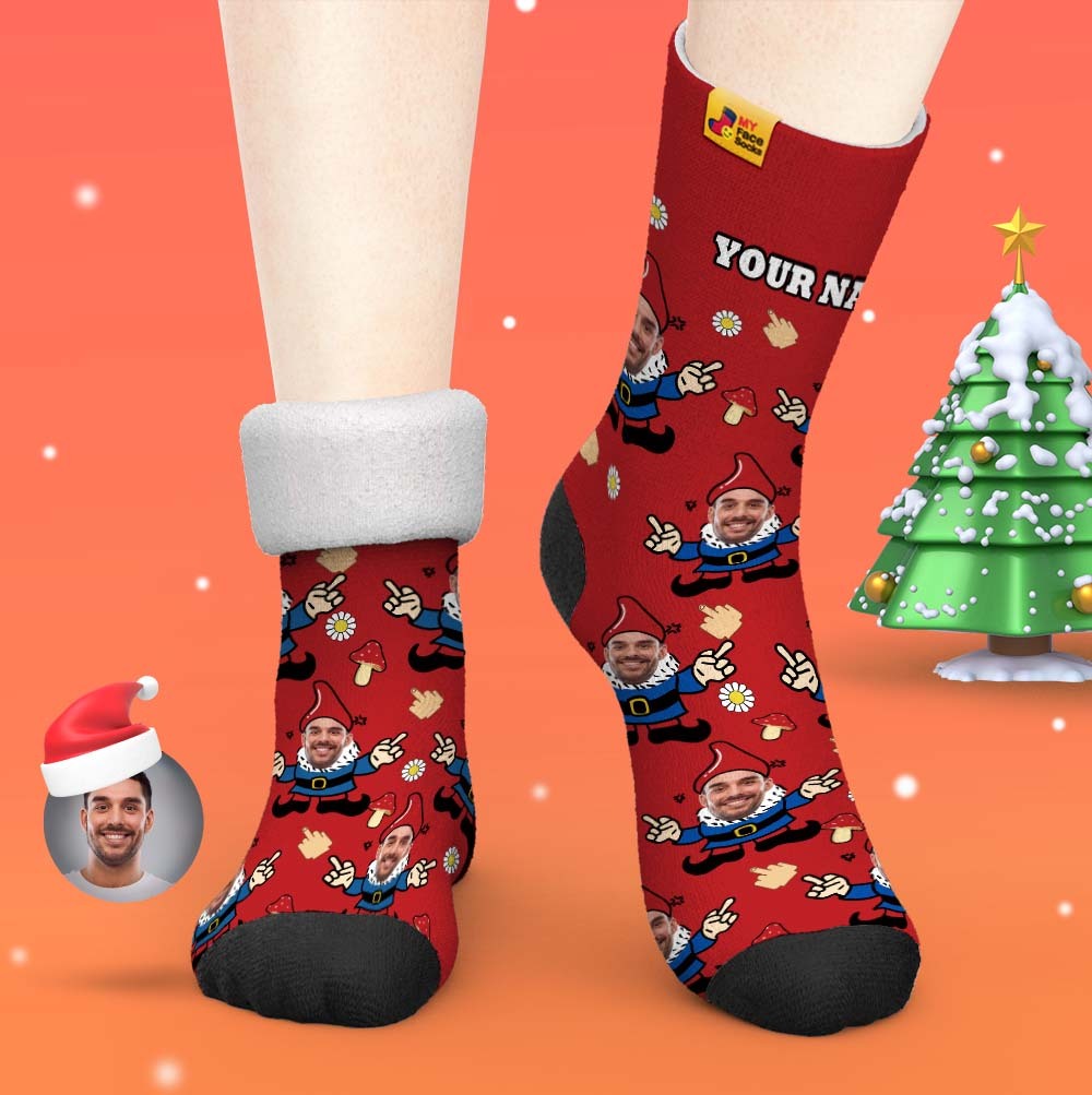 Cadeaux De Noël, Chaussettes Épaisses Personnalisées Photo 3d Chaussettes Imprimées Numériques Automne Hiver Chaussettes Chaudes Gnome - VisageChaussettes