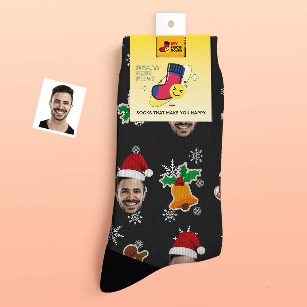 Chaussettes Épaisses Personnalisées Photo 3d Chaussettes Imprimées Numériques Automne Hiver Chaussettes Chaudes Père Noël Chaussette Noël - VisageChaussettes