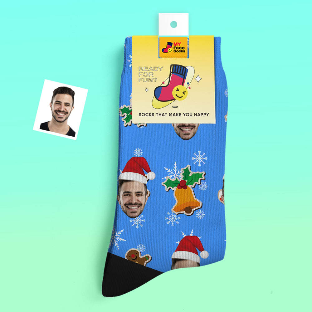 Chaussettes Épaisses Personnalisées Photo 3d Chaussettes Imprimées Numériques Automne Hiver Chaussettes Chaudes Père Noël Chaussette Noël - VisageChaussettes