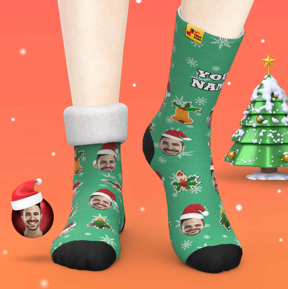 Chaussettes Épaisses Personnalisées Photo 3d Chaussettes Imprimées Numériques Automne Hiver Chaussettes Chaudes Père Noël Chaussette Noël - VisageChaussettes