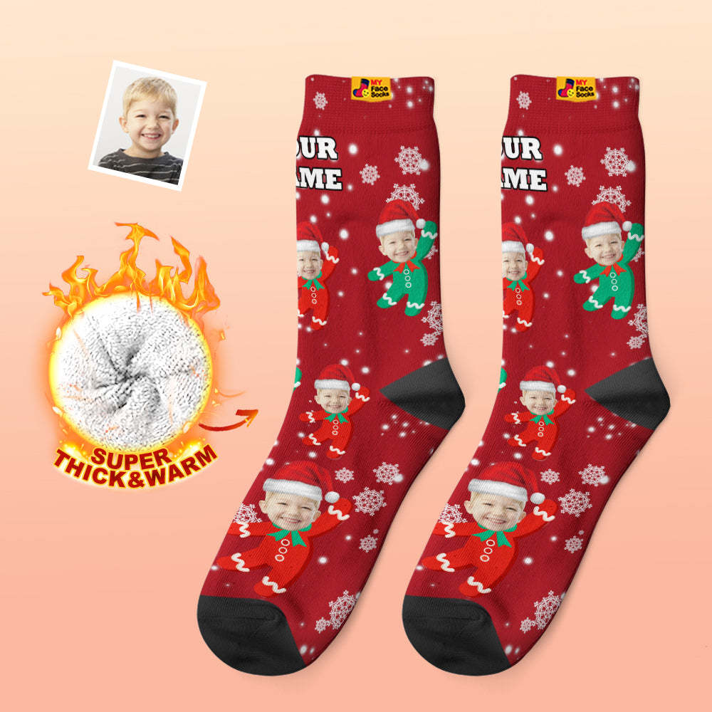 Chaussettes Épaisses Personnalisées Photo Chaussettes Imprimées Numériques 3d Automne Hiver Chaussettes Chaudes Enfants Cadeau De Noël - VisageChaussettes