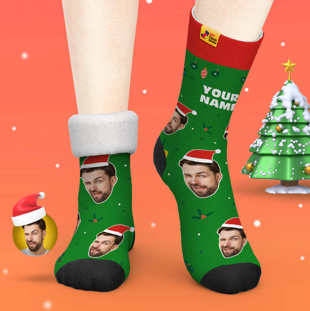 Chaussettes Épaisses Personnalisées Photo 3d Chaussettes Imprimées Numériques Automne Hiver Chaussettes Chaudes Père Noël Chapeaux Cadeau De Noël - VisageChaussettes