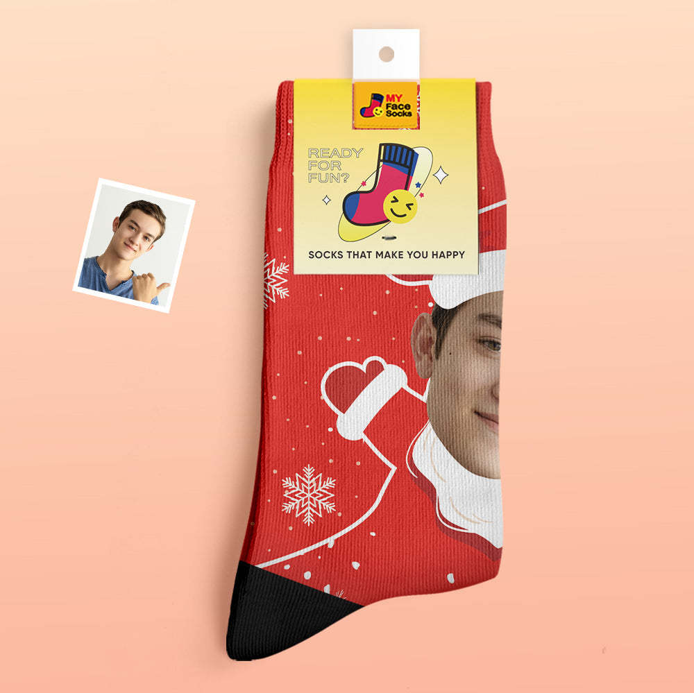 Chaussettes Épaisses Personnalisées Photo 3d Chaussettes Imprimées Numériques Automne Hiver Chaussettes Chaudes Snow Santa Happy Face Chaussettes Cadeau De Noël - VisageChaussettes