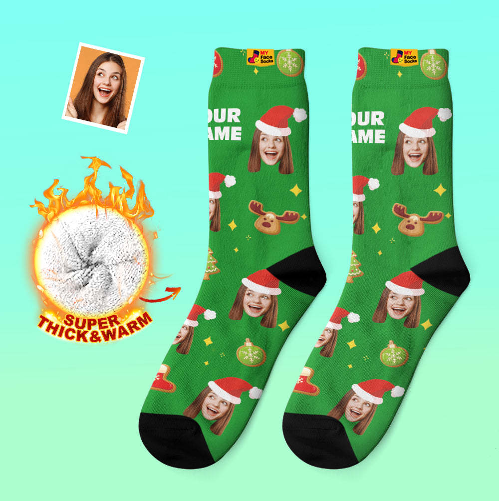 Chaussettes Épaisses Personnalisées Photo 3d Chaussettes Imprimées Numériques Automne Hiver Chaussettes Chaudes Décor D'arbre De Noël Chaussettes De Visage Drôle Cadeau De Noël - VisageChaussettes