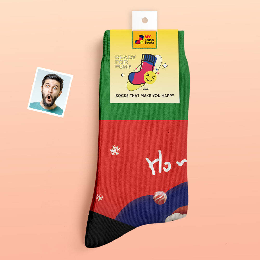 Chaussettes Épaisses Personnalisées Photo Automne Hiver Chaussettes Chaudes Père Noël Chapeaux Chaussettes Cadeaux De Noël Ho Ho - VisageChaussettes