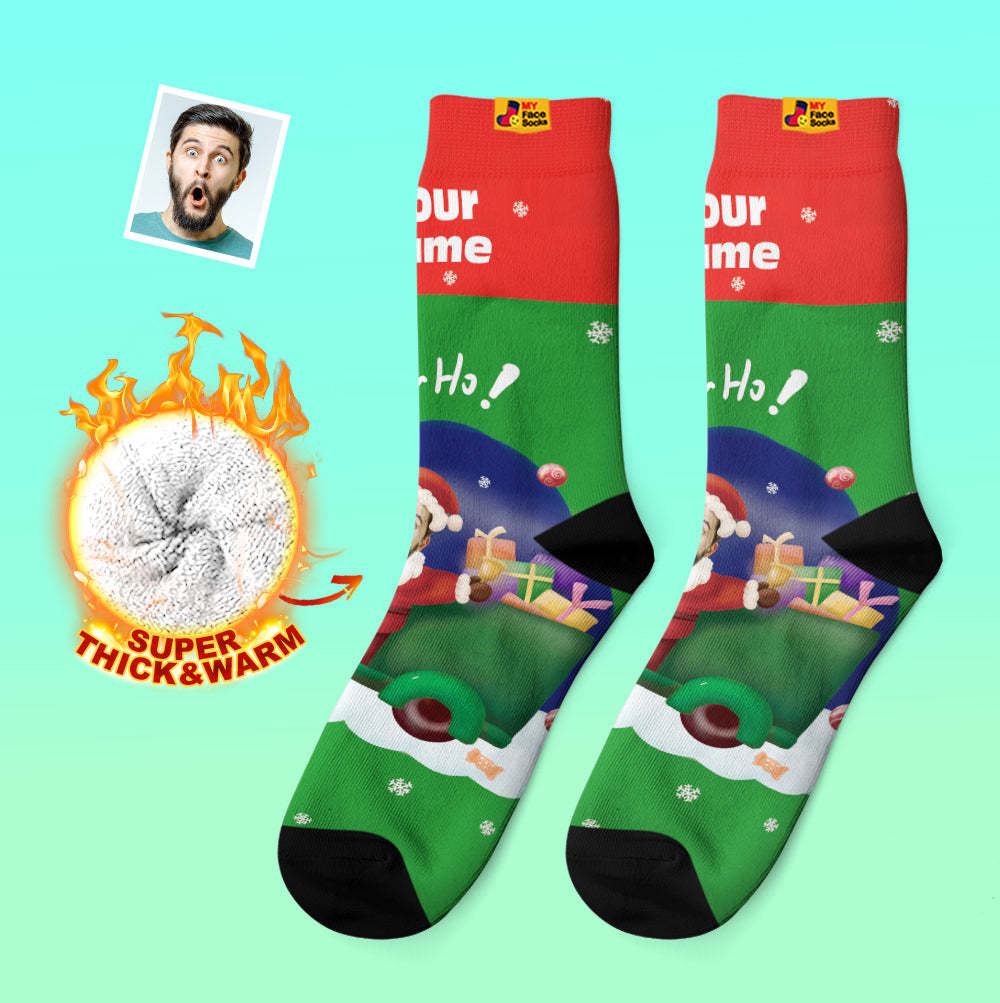 Chaussettes Épaisses Personnalisées Photo Automne Hiver Chaussettes Chaudes Père Noël Chapeaux Chaussettes Cadeaux De Noël Ho Ho - VisageChaussettes