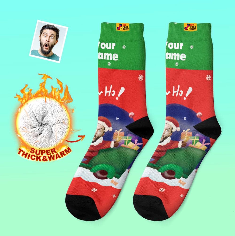 Chaussettes Épaisses Personnalisées Photo Automne Hiver Chaussettes Chaudes Père Noël Chapeaux Chaussettes Cadeaux De Noël Ho Ho - VisageChaussettes