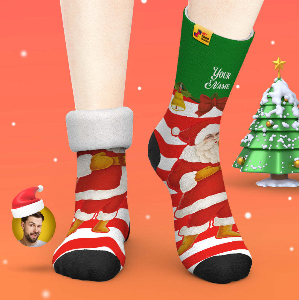 Chaussettes Épaisses Personnalisées Photo Automne Hiver Chaussettes Chaudes Père Noël Chaussettes Cloches De Noël - VisageChaussettes