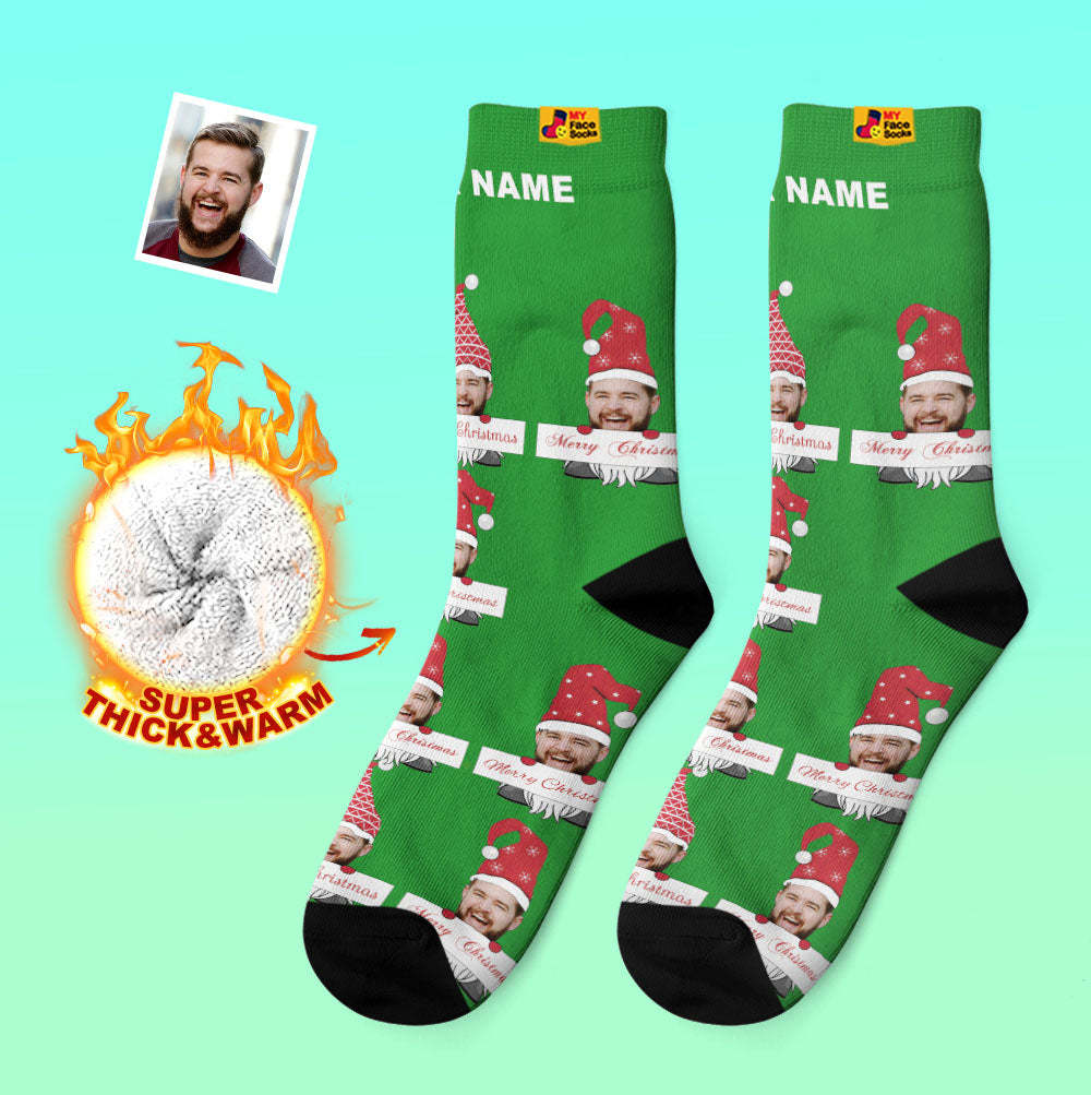 Chaussettes Épaisses Personnalisées Photo Automne Hiver Chaussettes Chaudes Chaussettes De Gnome De Noël Joyeux Noël - VisageChaussettes