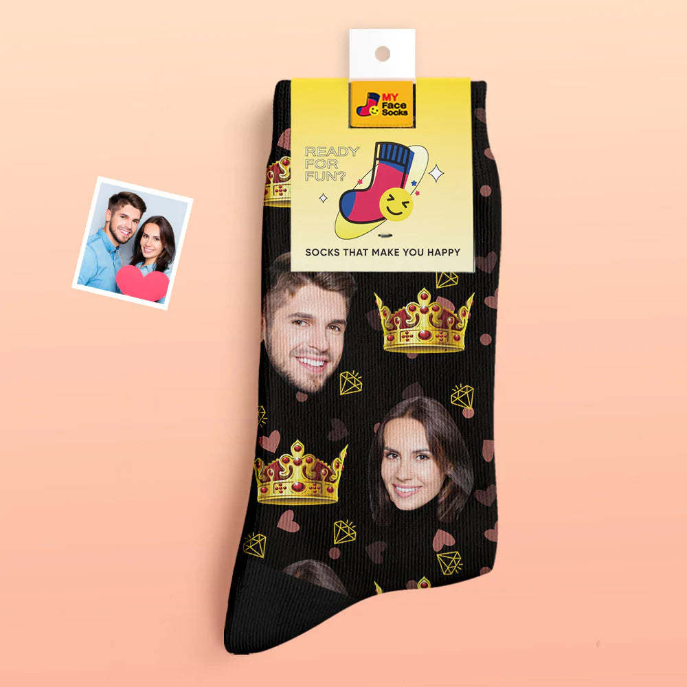 Chaussettes Photo Épaisses Personnalisées Cadeau Saint Valentin Chaussettes Chaudes Chaussettes Queen Face - VisageChaussettes