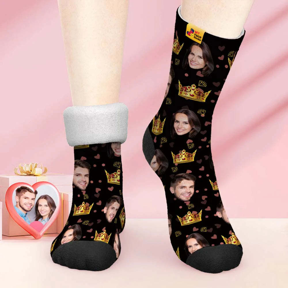 Chaussettes Photo Épaisses Personnalisées Cadeau Saint Valentin Chaussettes Chaudes Chaussettes Queen Face - VisageChaussettes