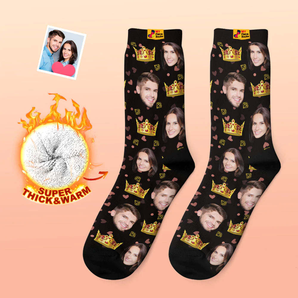 Chaussettes Photo Épaisses Personnalisées Cadeau Saint Valentin Chaussettes Chaudes Chaussettes Queen Face - VisageChaussettes
